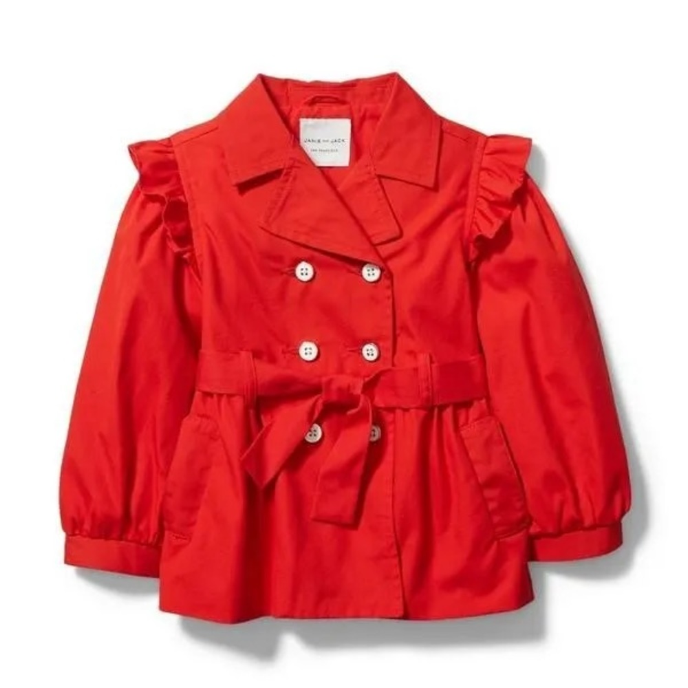 Janie and Jack Valentine Red Ruffle Trench Coat Girls